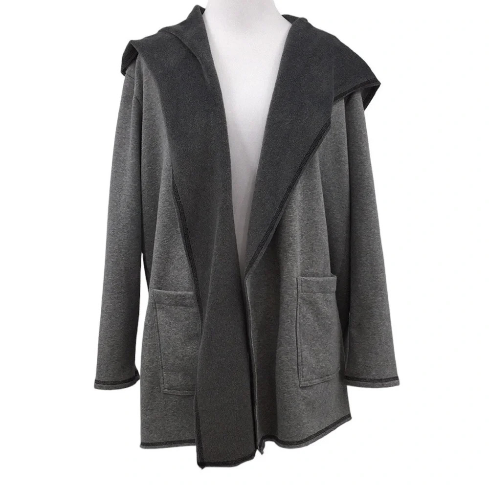 Drew Jacket Womens Medium Gray Open Drape Front Hooded J Crew Cozy